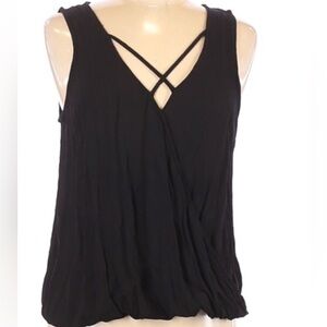 Mossimo Supply Co. Black Sleeveless V-Neck Surplice Wrap Blouse Crisscross SZ XL